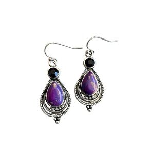 Vintage Silver Purple Speckled Drop Earrings